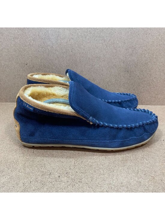 L.L.Bean Mens Wicked Good Boot Moc Slippers Blue Suede Shearling-Lined Size 10 main image 8